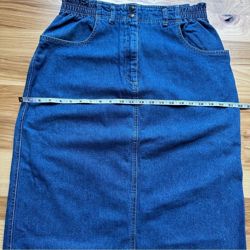 Talbots Vintage Denim Skirt 14 Paper Bag Waist Modest Pockets 90s Preppy - Picture 13 of 16